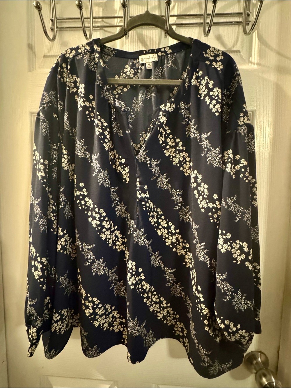 Wonderly Navy and White Floral V-Neck Tunic